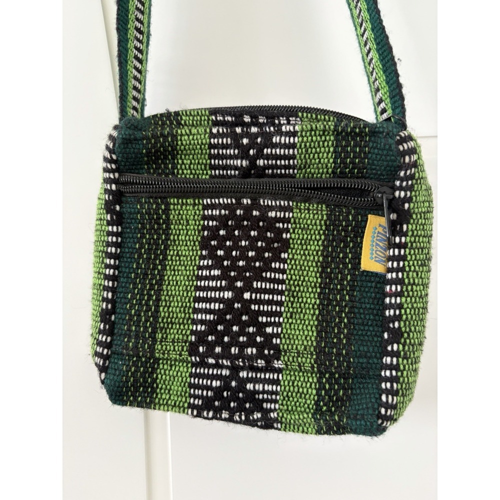 Pinzon Handwoven Boho Crossbody Shoulder Bag Green Black Striped Purse
